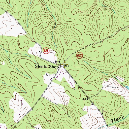 Topographic Map of Sleets Shop, VA