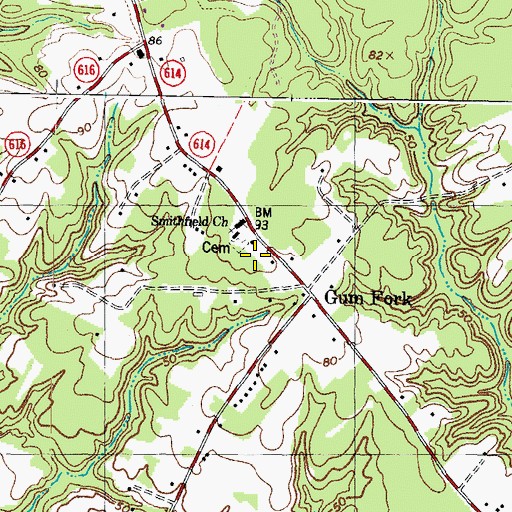 Topographic Map of Smithfield Church, VA