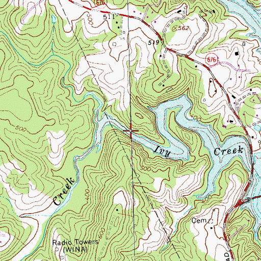 Topographic Map of South Fork Rivanna River Reservoir, VA