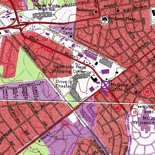 Topographic Map of Southside Plaza Shopping Center, VA