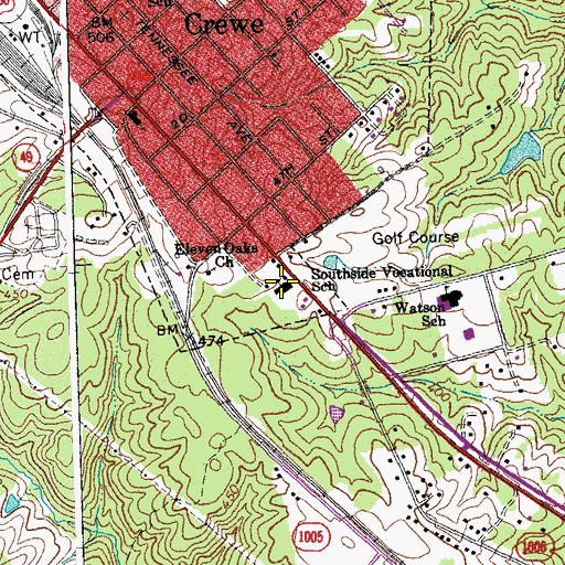 Topographic Map of Southside Skill Center, VA