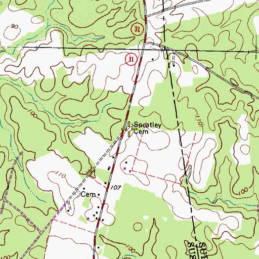 Topographic Map of Spratley Cemetery, VA