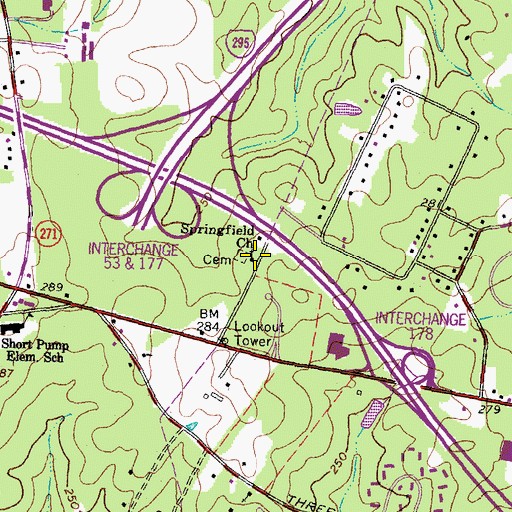 Topographic Map of Springfield Church, VA