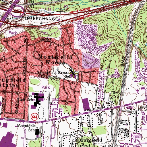 Topographic Map of Springfield Estates Elementary School, VA