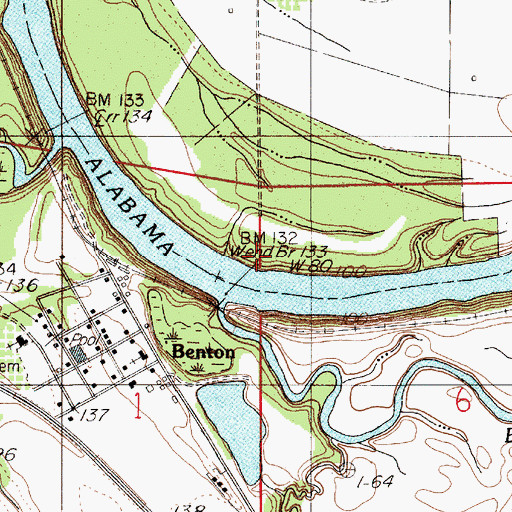 Topographic Map of Benton Landing, AL