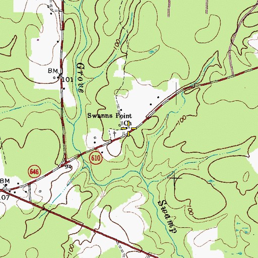 Topographic Map of Swanns Point Church, VA