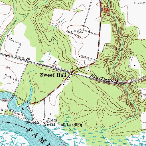 Topographic Map of Sweet Hall, VA