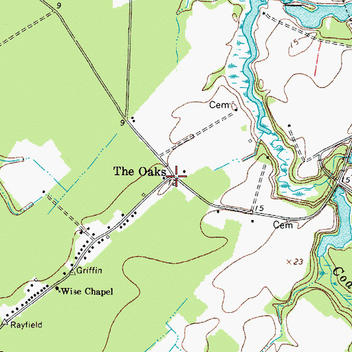 Topographic Map of The Oaks, VA
