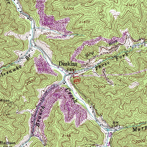 Topographic Map of Three Fork Branch, VA