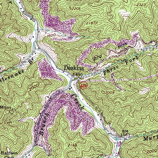 Topographic Map of Three Fork Branch, VA