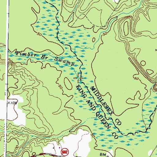 Topographic Map of Timber Branch Swamp, VA