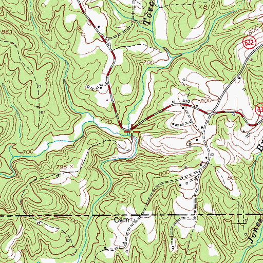 Topographic Map of Toeclout Branch, VA