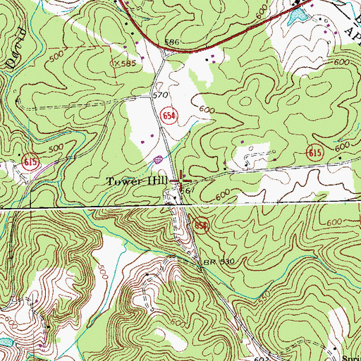 Topographic Map of Tower Hill, VA
