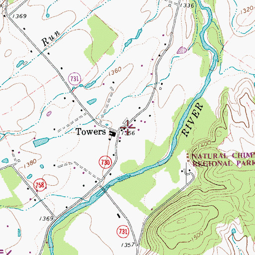 Topographic Map of Towers, VA