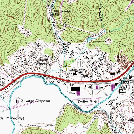 Topographic Map of Town Hill Creek, VA