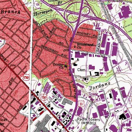 Topographic Map of Trinity Church, VA