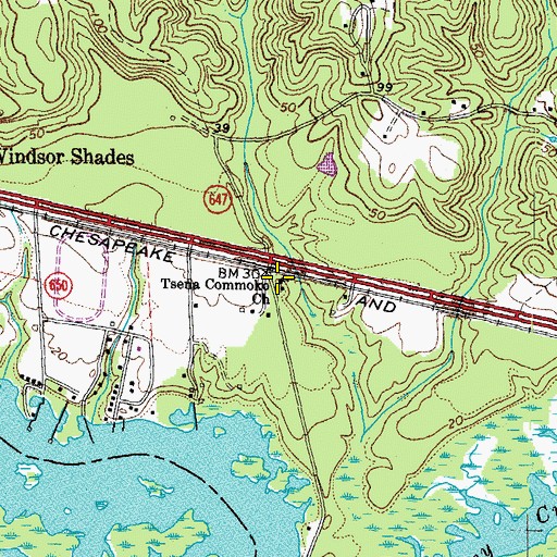 Topographic Map of Tsena Commoko Church, VA