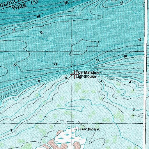 Topographic Map of Tue Marshes Lighthouse, VA