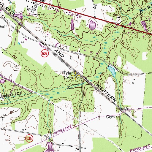 Topographic Map of Tyler Cemetery, VA