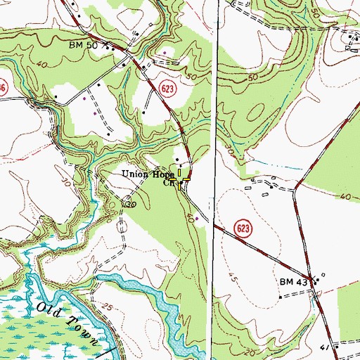 Topographic Map of Union Hope Church, VA