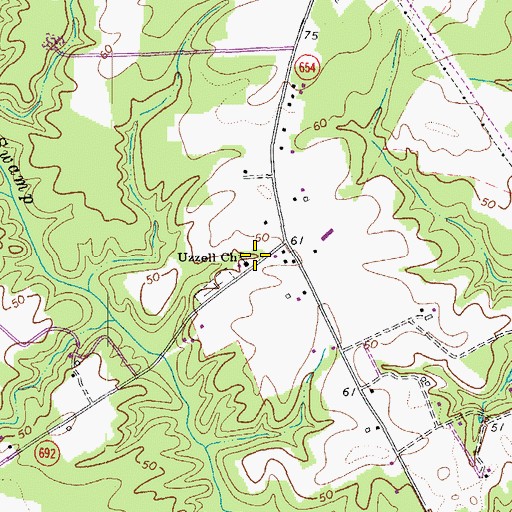 Topographic Map of Uzzell Church, VA