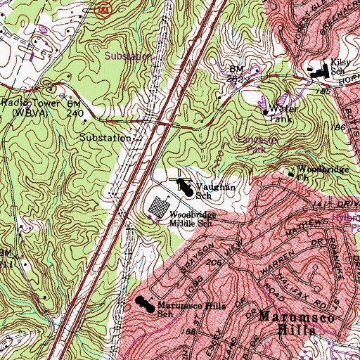 Topographic Map of Elizabeth Vaughan Elementary School, VA
