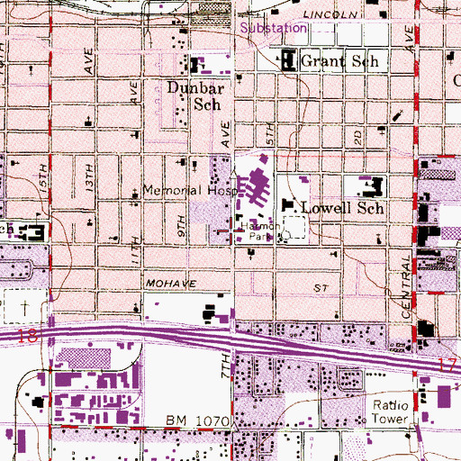 Topographic Map of Memorial Hospital Heliport, AZ