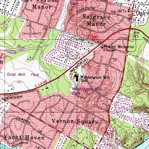Topographic Map of Washington Mill Elementary School, VA