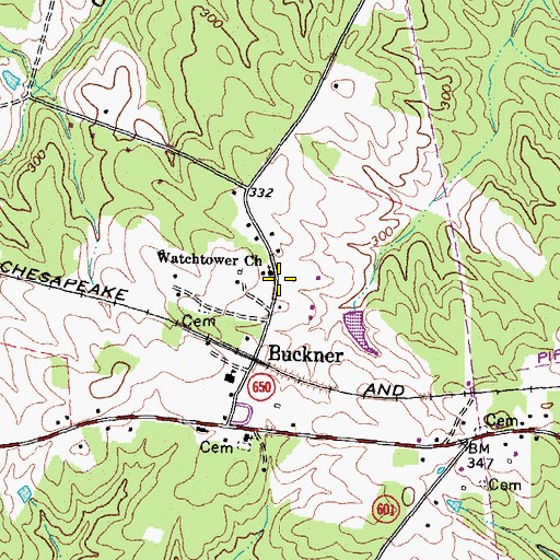 Topographic Map of Watchtower Church, VA