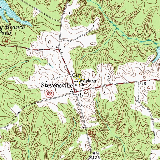 Topographic Map of Wayland Church, VA