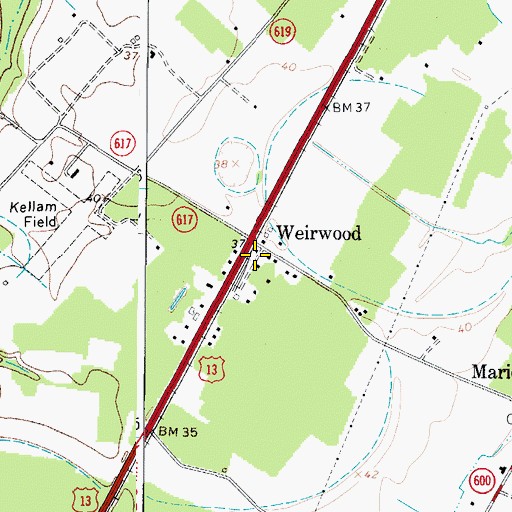 Topographic Map of Weirwood, VA