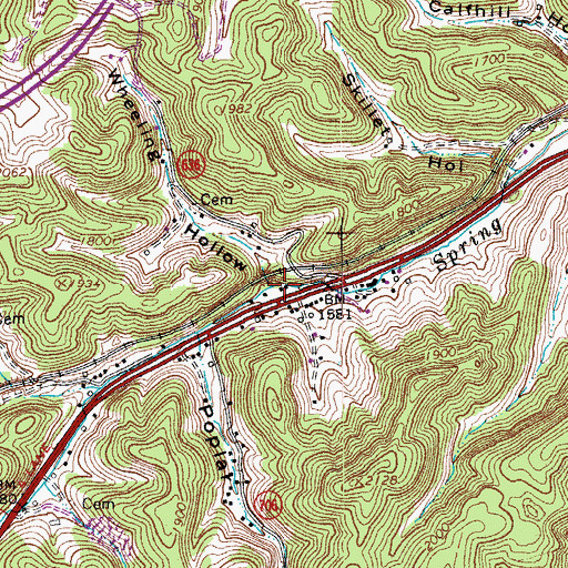 Topographic Map of Wheeling Hollow, VA