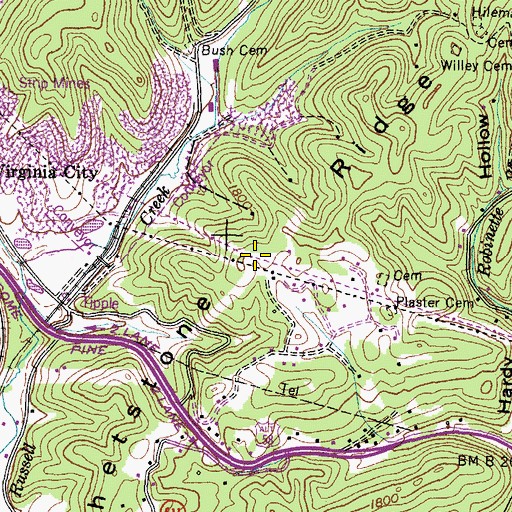 Topographic Map of Whetstone Ridge, VA