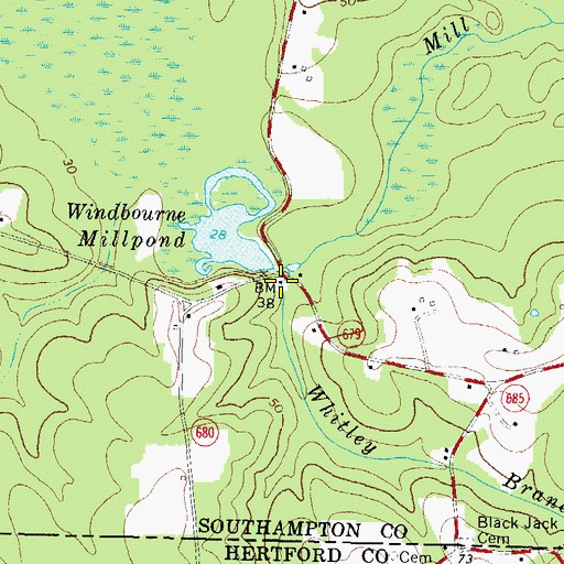 Topographic Map of Whitley Branch, VA