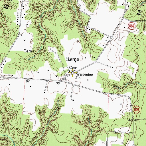 Topographic Map of Wicomico Church, VA