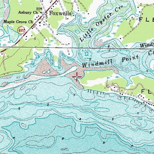 Topographic Map of Windmill Point Creek, VA