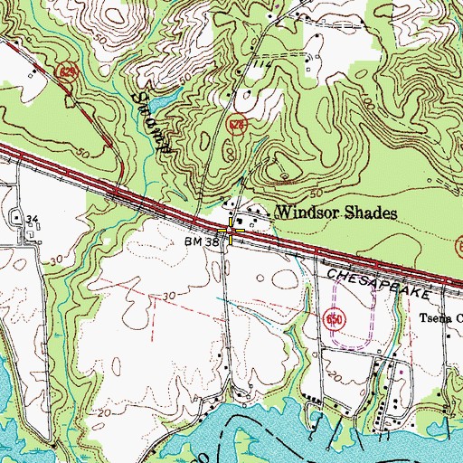 Topographic Map of Windsor Shades, VA