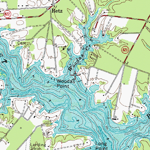 Topographic Map of Woodas Creek, VA