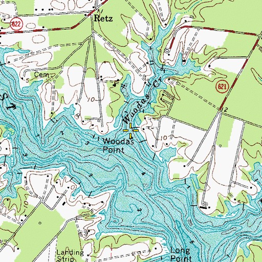Topographic Map of Woodas Creek, VA