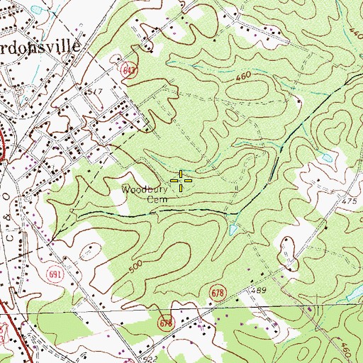 Topographic Map of Woodbury Cemetery, VA
