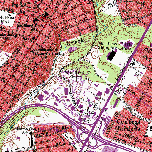 Topographic Map of Woodland Cemetery, VA