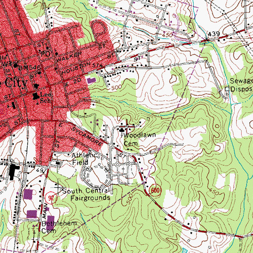 Topographic Map of Woodlawn Cemetery, VA