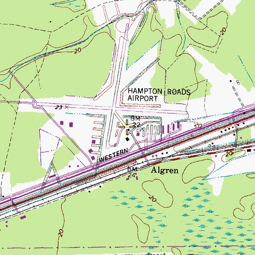 Topographic Map of Hampton Roads Executive Airport, VA