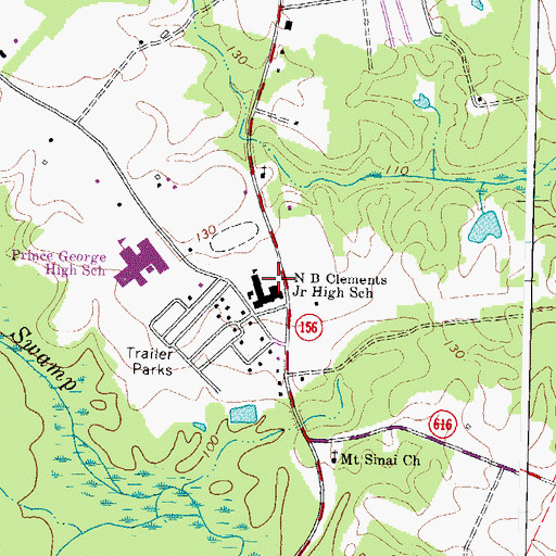 Topographic Map of N B Clements Junior High School, VA