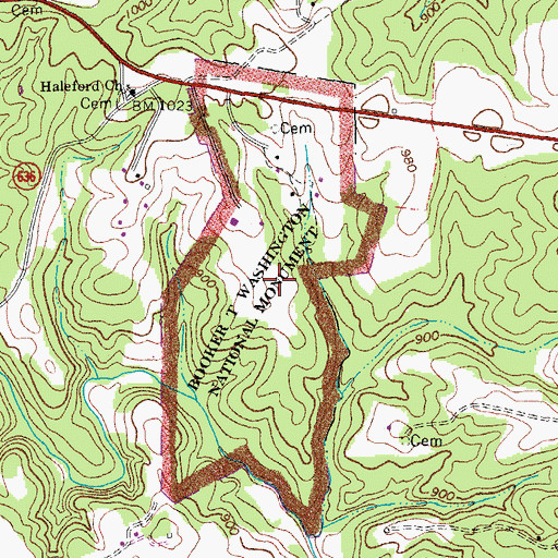 Topographic Map of Booker T Washington National Monument, VA