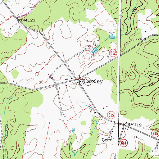 Topographic Map of Carsley, VA