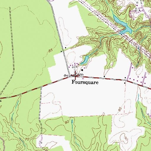 Topographic Map of Foursquare, VA