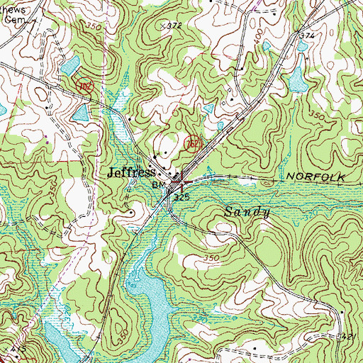 Topographic Map of Jeffress, VA