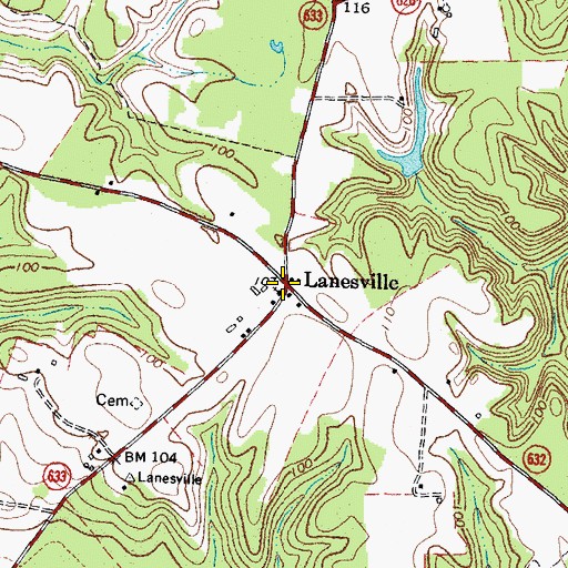 Topographic Map of Lanesville, VA