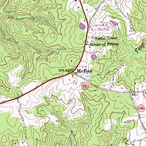 Topographic Map of McRae, VA